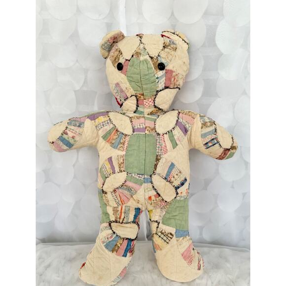 Vintage Teddybear PATCHWORK Calico Feedsack Hand Made Cotton Shabby Chic Country - Picture 4 of 11